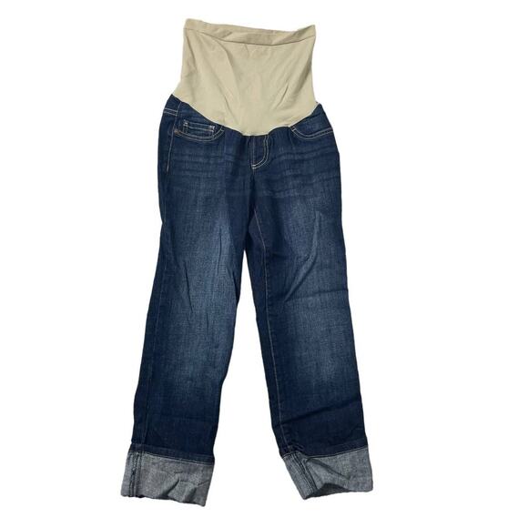 Indigo Blue Denim - Indigo Blue Dark Denim Full Panel Cropped Capri Maternity size small